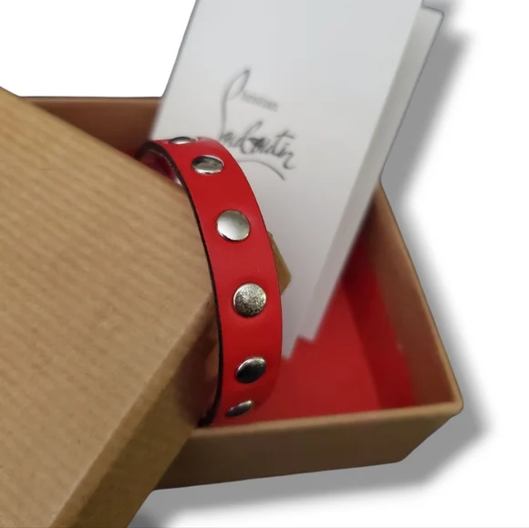 Christian Louboutin Loubilink Hot Pink Glitter Spiked Calf Leather Bracelet 8" - Picture 9 of 11